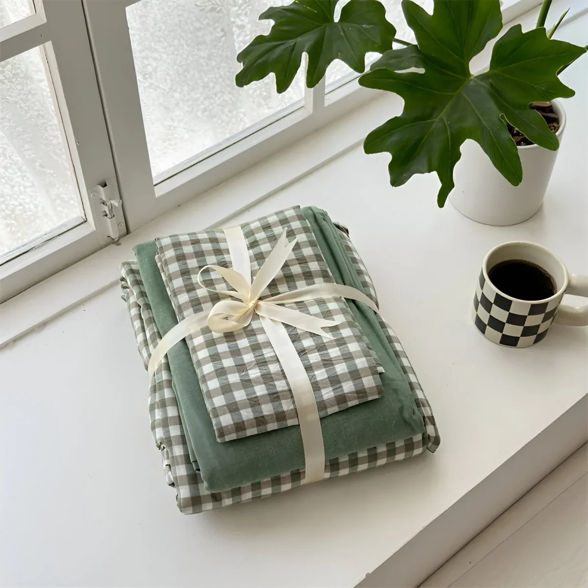 Sengesett - Bomullsrutete Gingham-mønster I 2-delt Dynesett - Image 4