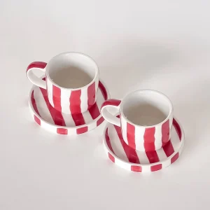 Espresso Kopp - Rødt Striper, sett med 2 stk