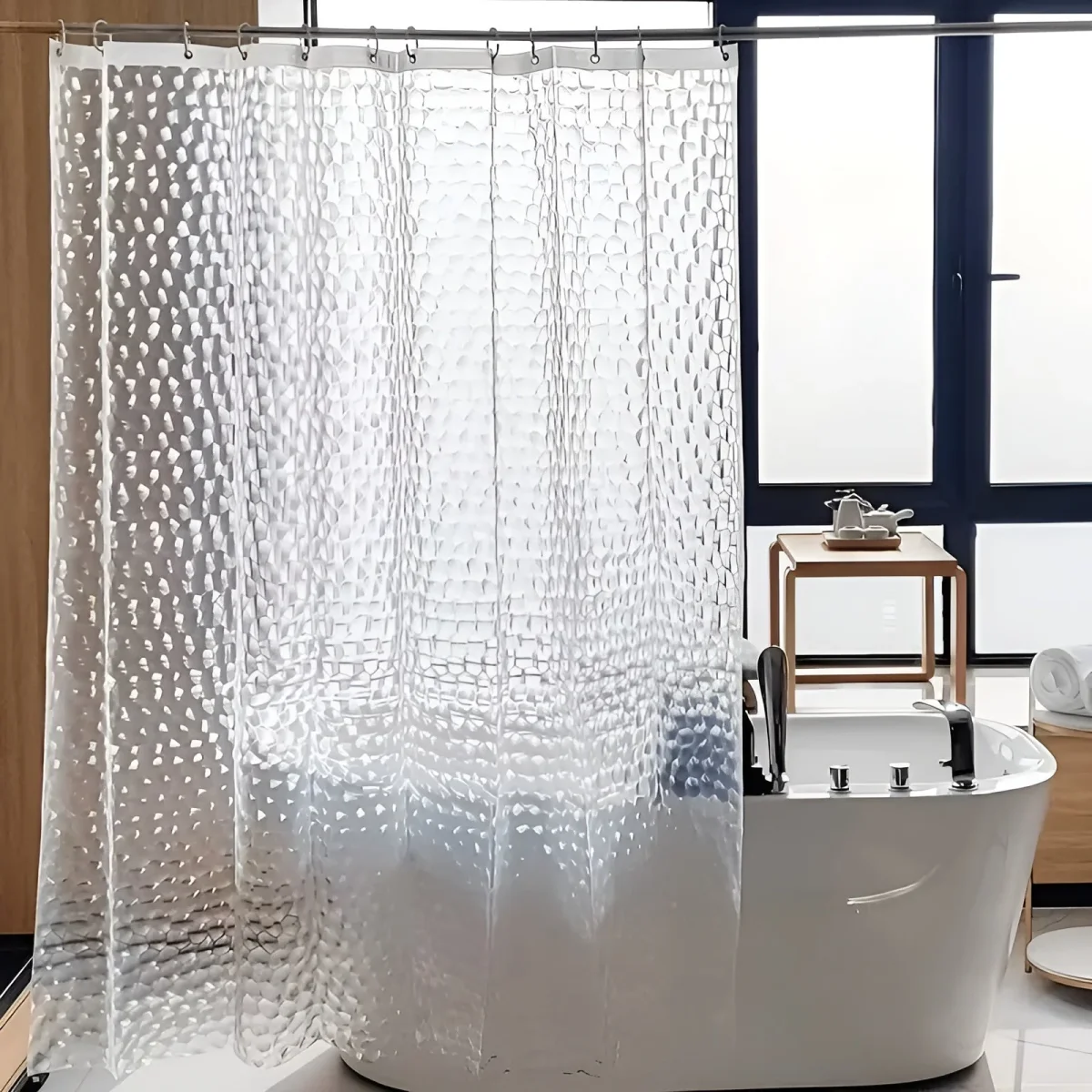 Dusjforheng med Vannmønster – Halvtransparent og Lettstelt | Moderne Dekor til Badet - Image 4