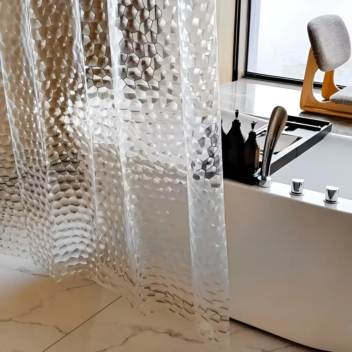 Dusjforheng med Vannmønster – Halvtransparent og Lettstelt | Moderne Dekor til Badet - Image 9
