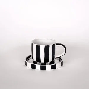 Espresso Kopp - Sorte Striper, sett med 2 stk