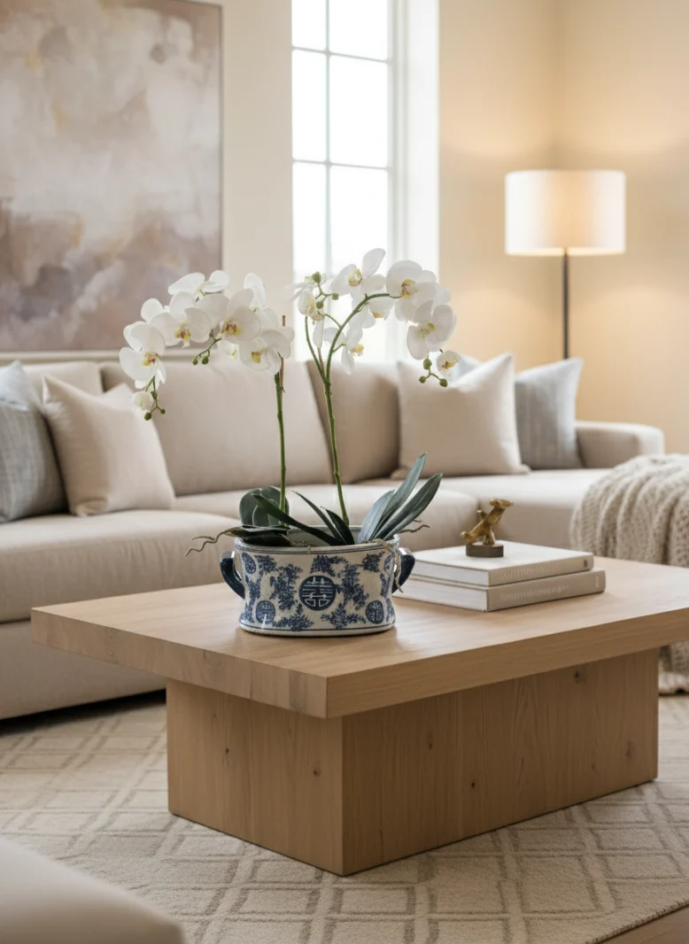 Blomsterpotte - Hvit og Blå Kinesisk Jardinière