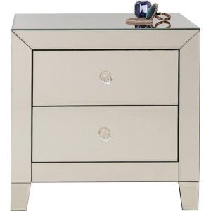 Nattbord Luxury Champagnefarget Speilglass 2 Skuffer