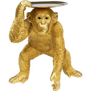 Skulptur Butler Chimp Gull Sjimpanse Med Brett