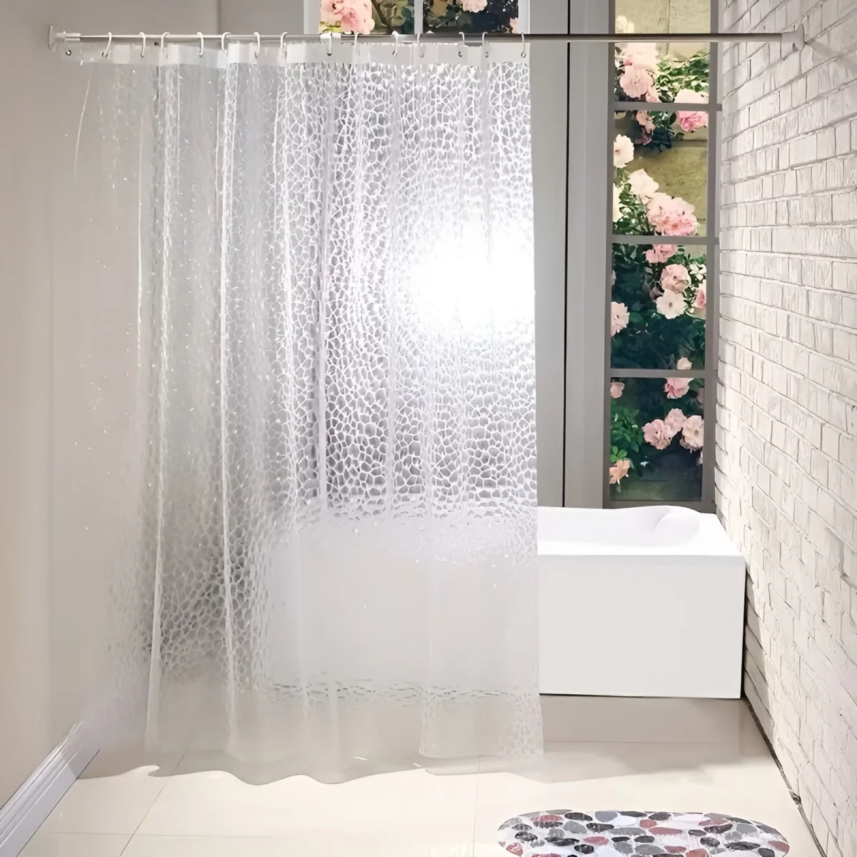 Dusjforheng med Vannmønster – Halvtransparent og Lettstelt | Moderne Dekor til Badet - Image 3