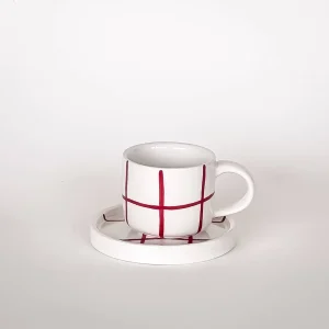 Espresso Kopp - Rød Ruter, sett med 2 stk
